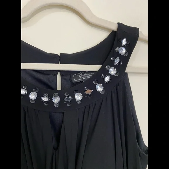 Dressbarn Collection Women's Size 10 Black Dress Jewleled Neckline Sleeveless - Picture 7 of 13